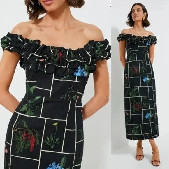 Tuckernuck NEW Black Fresher Buds Suze Floral Patchwork Denim Maxi Dress Size 6